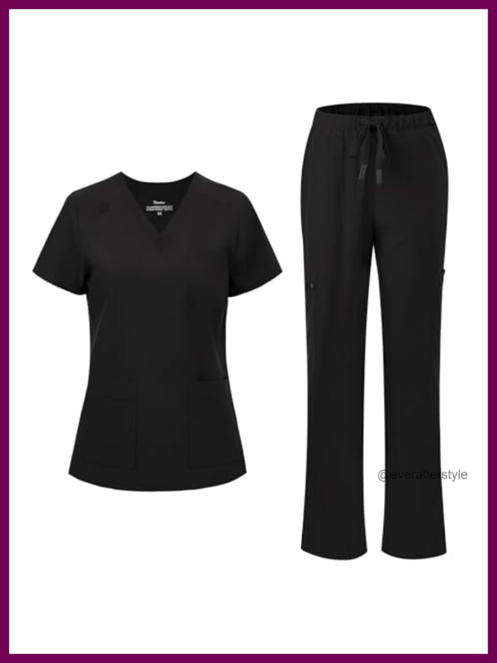 Women's Scrubs Set V-Neck Top Straight Leg Cargo Pants 12 Pockets Stretch